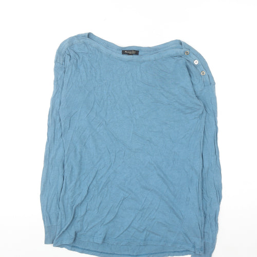 Massimo Dutti Women Blue XS Lyocell Cotton Boat Neck Jumper