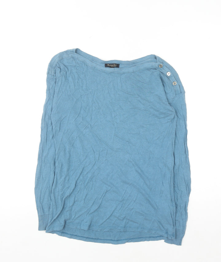 Massimo Dutti Women Blue XS Lyocell Cotton Boat Neck Jumper