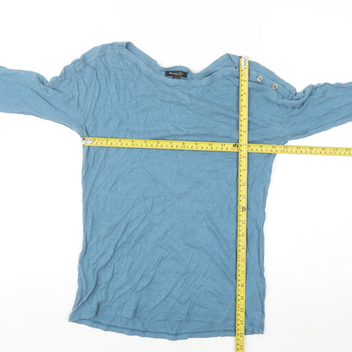 Massimo Dutti Women Blue XS Lyocell Cotton Boat Neck Jumper