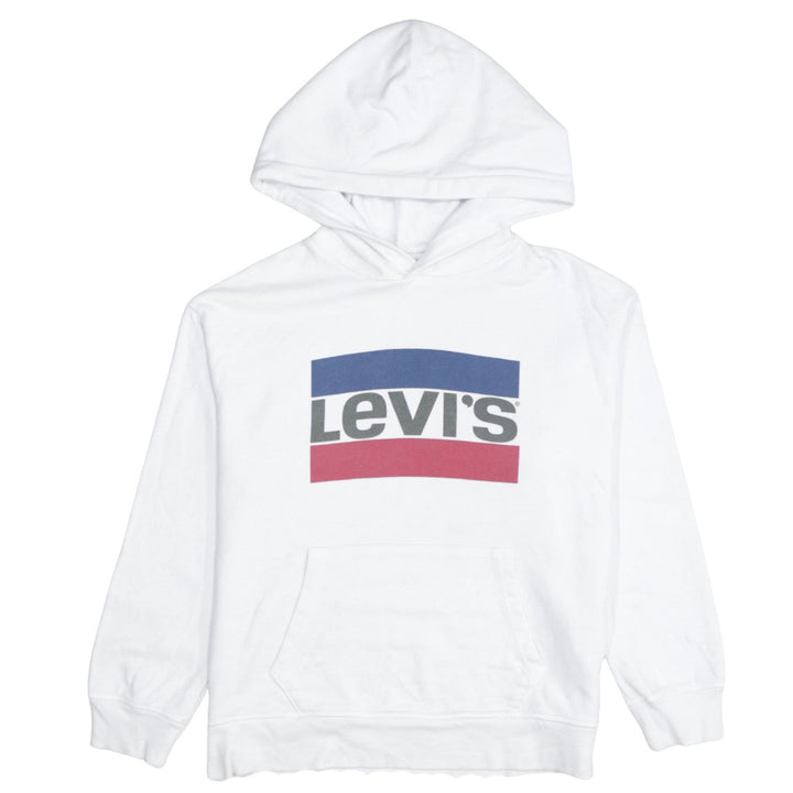Levi's Women White Small Pullover Hoodie with Logo Print