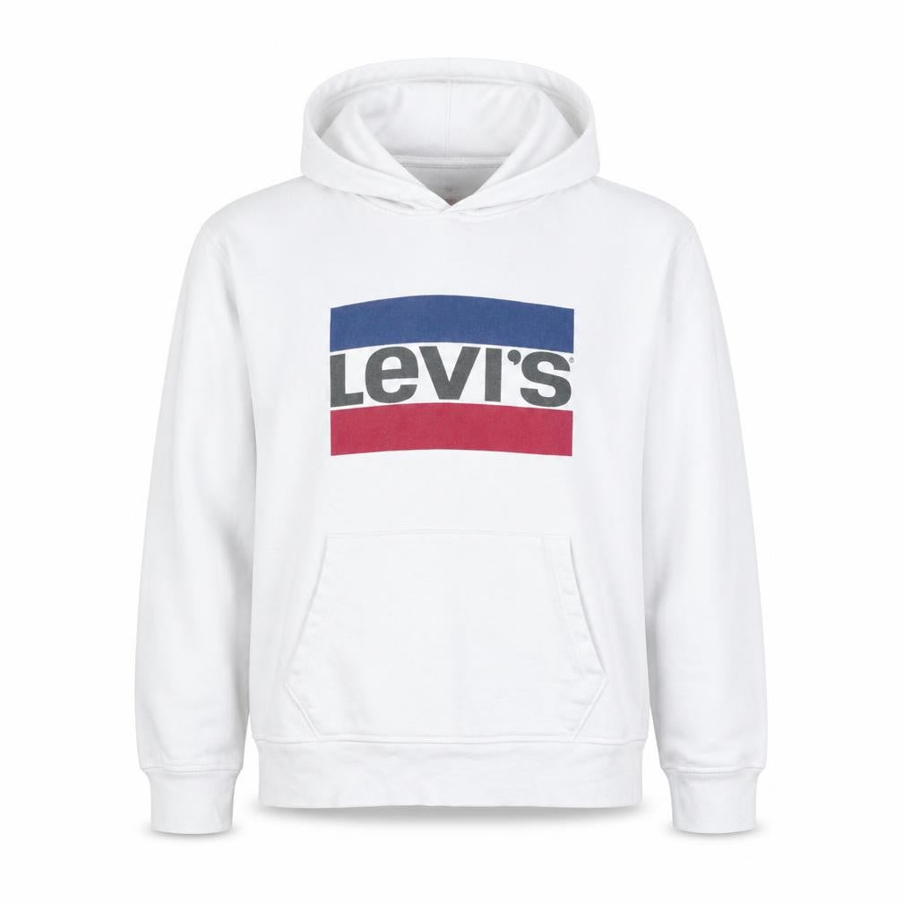 Front view of Levi's Women White Small Pullover Hoodie with Logo Print