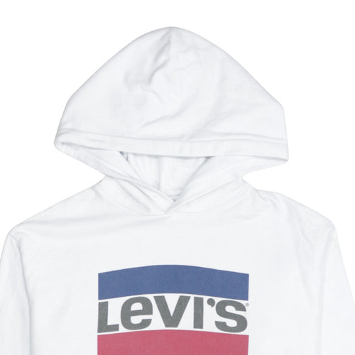 Levi's Women White Small Pullover Hoodie with Logo Print