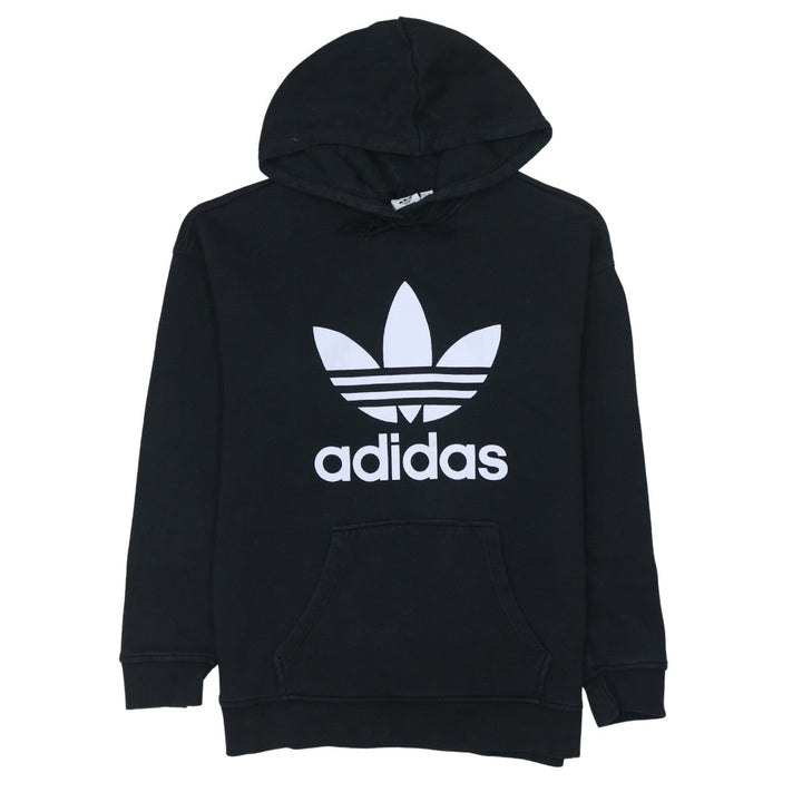 Adidas Womens Black Pullover Hoodie Size 10 Logo Hooded Sweatshirt