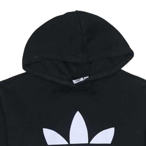 Adidas Womens Black Pullover Hoodie Size 10 Logo Hooded Sweatshirt