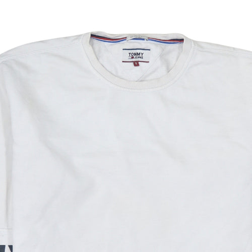 Tommy Jeans Men's White Relaxed Fit Logo Sweatshirt Size S