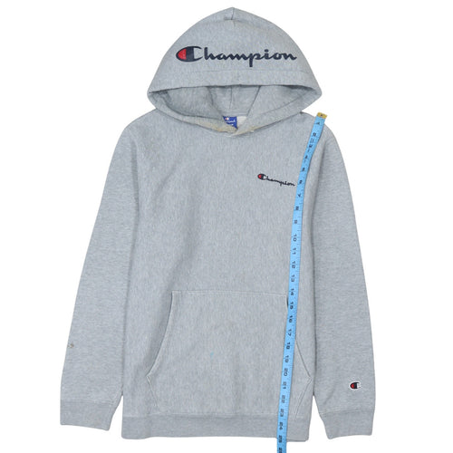 Champion Men's Grey Medium Pullover Hoodie Embroidered Logo