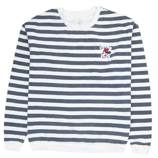 Disney Women White & Navy Striped Minnie Mouse Sweatshirt Size S