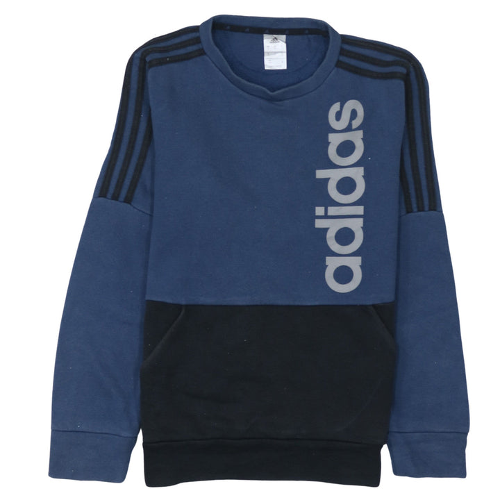 adidas Men's Blue Small Pullover Sweatshirt Logo Fleece