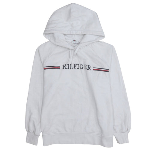 Tommy Hilfiger Men's White Pullover Hoodie M Classic Logo Cotton