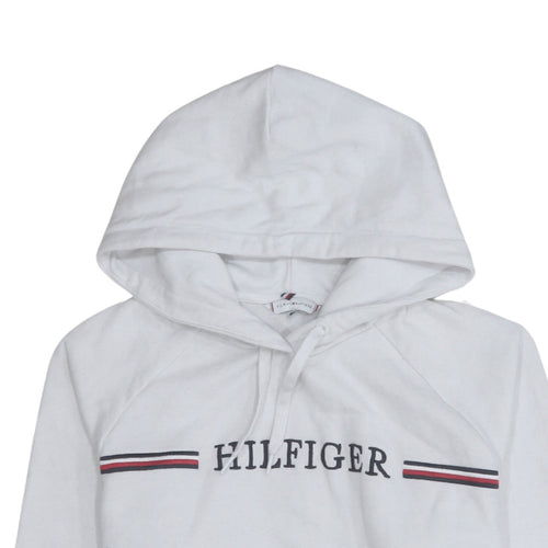 Tommy Hilfiger Men's White Pullover Hoodie M Classic Logo Cotton