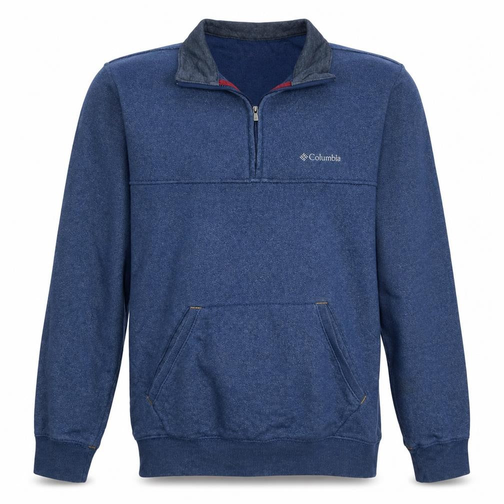 Front view of Columbia Men's Blue 1/4 Zip Pullover Sweatshirt Fleece M