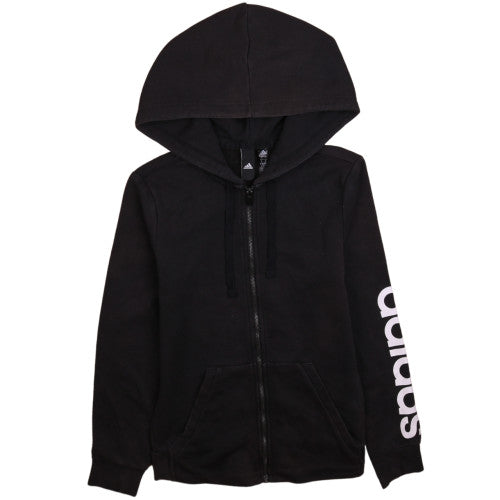 Adidas Womens Black Full Zip Hoodie Size S 8-10 Zip Pockets Hooded Sweatshirt