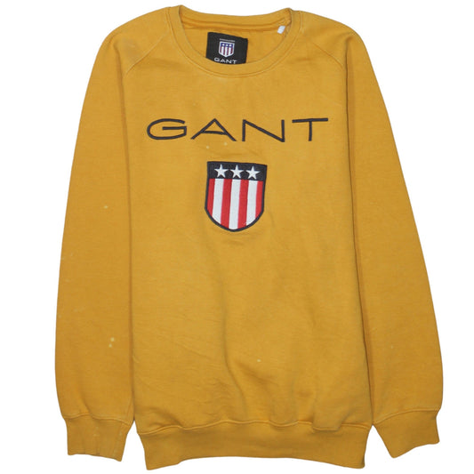 GANT Men’s Yellow 2XL Embroidered Logo Crew Neck Sweatshirt