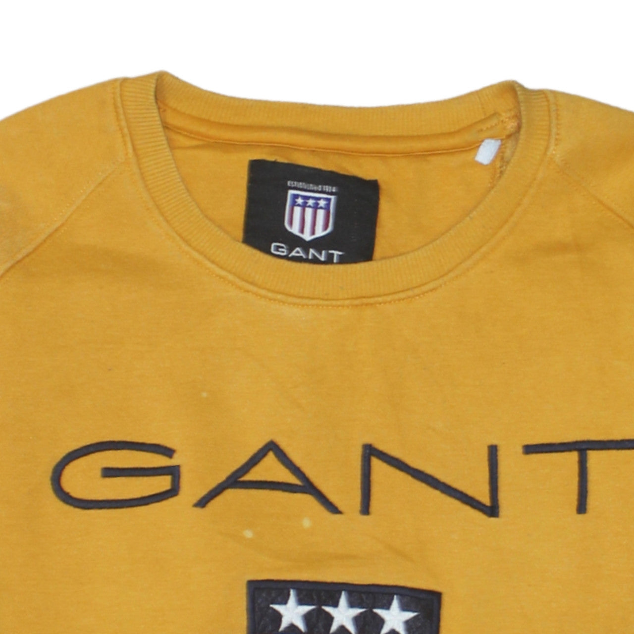 GANT Men’s Yellow 2XL Embroidered Logo Crew Neck Sweatshirt