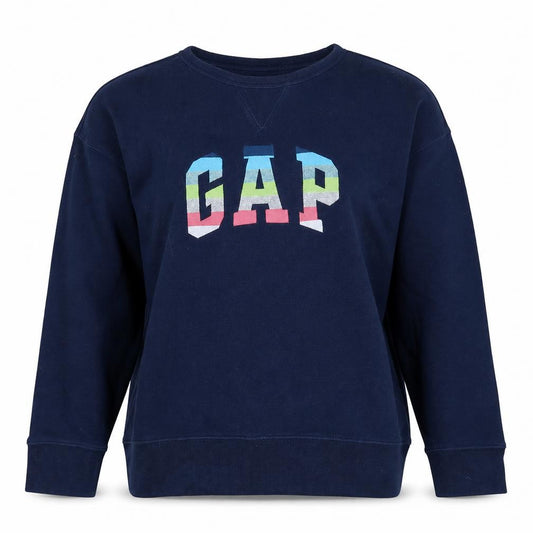 Front view of Gap Women’s Navy Blue Logo Pullover Sweatshirt, size S