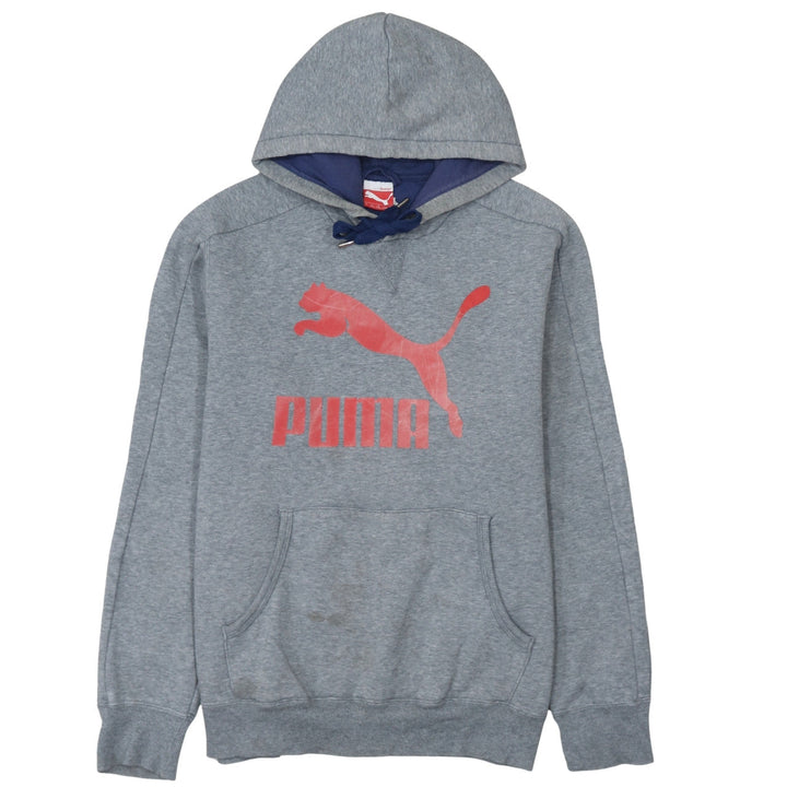 Puma Men's Grey Pullover Hoodie L Graphic Logo Fleece Sportswear