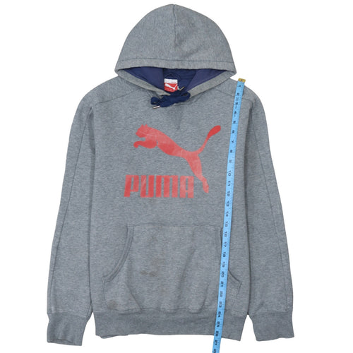 Puma Men's Grey Pullover Hoodie L Graphic Logo Fleece Sportswear