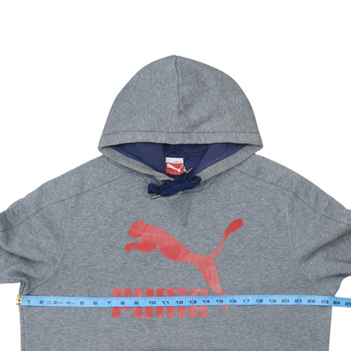 Puma Men's Grey Pullover Hoodie L Graphic Logo Fleece Sportswear