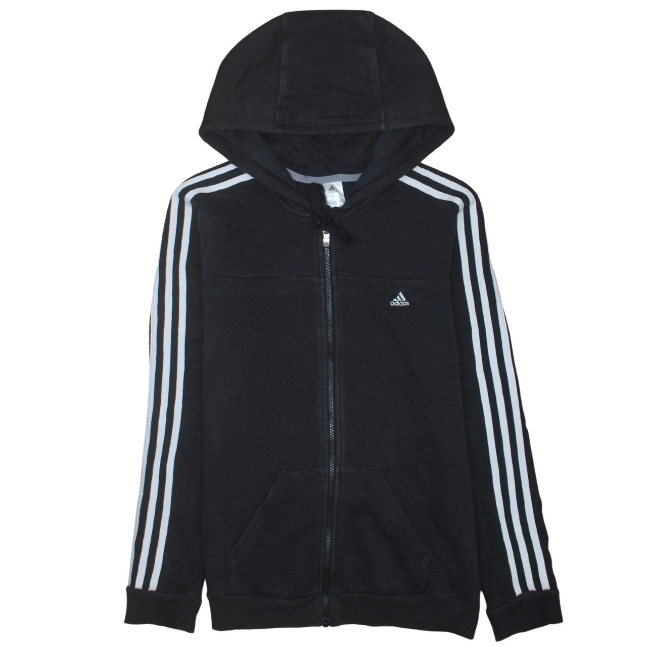 Adidas Women's Black Full Zip Hoodie Size S 8-10 Classic 3-Stripes