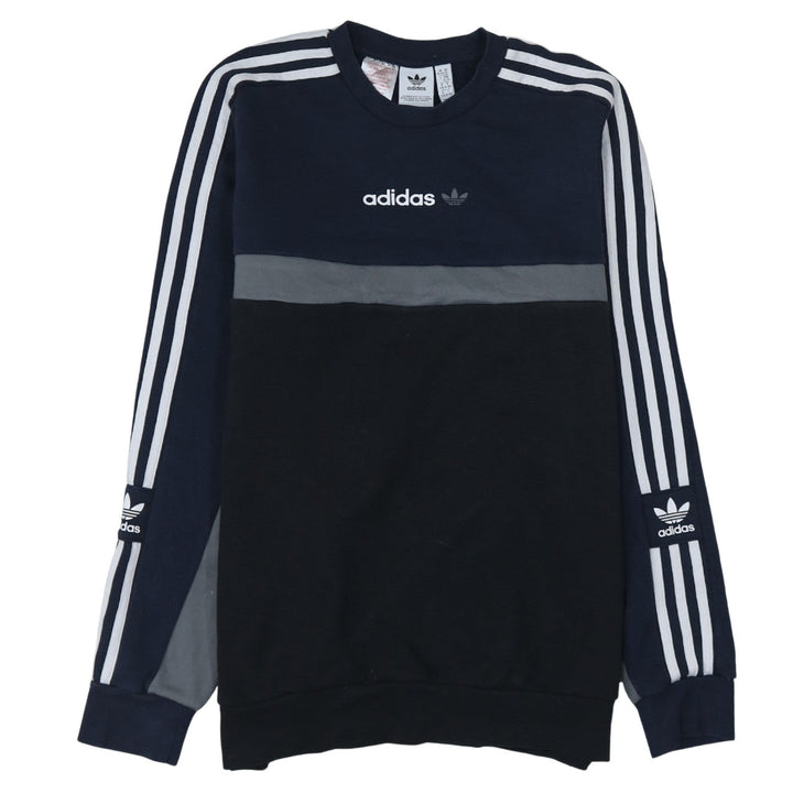 Adidas Boys Black Blue Colourblock Sweatshirt 15-16 Years Crew Neck Logo