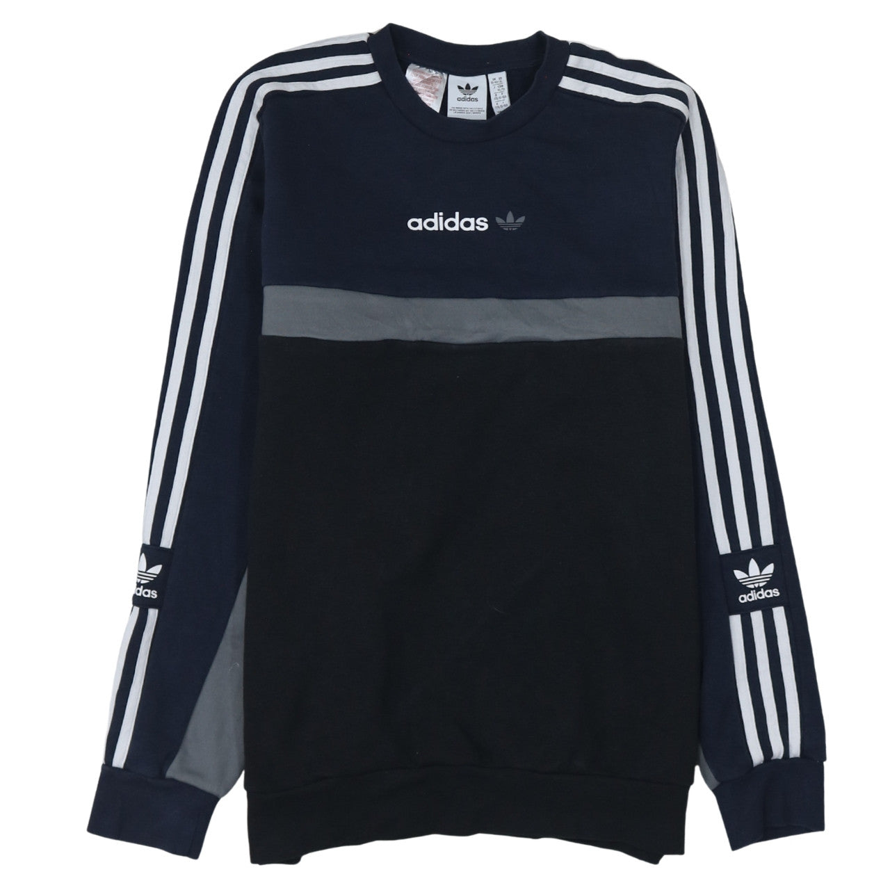 Adidas Boys Black Blue Colourblock Sweatshirt 15-16 Years Crew Neck Logo