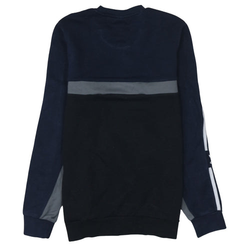 Adidas Boys Black Blue Colourblock Sweatshirt 15-16 Years Crew Neck Logo