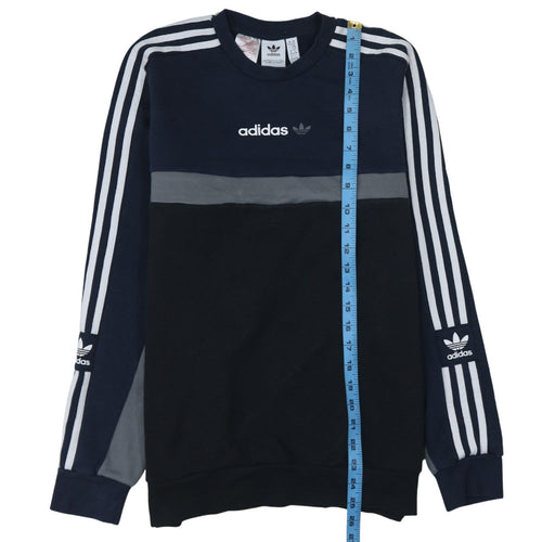 Adidas Boys Black Blue Colourblock Sweatshirt 15-16 Years Crew Neck Logo