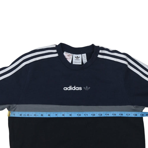 Adidas Boys Black Blue Colourblock Sweatshirt 15-16 Years Crew Neck Logo