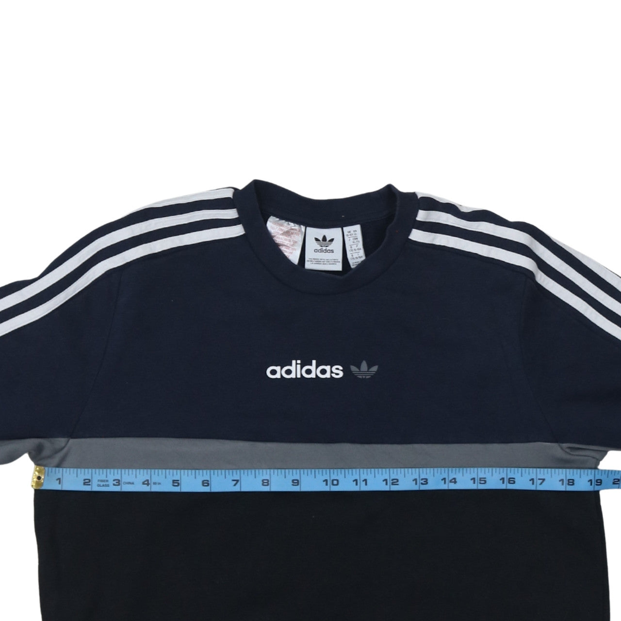 Adidas Boys Black Blue Colourblock Sweatshirt 15-16 Years Crew Neck Logo
