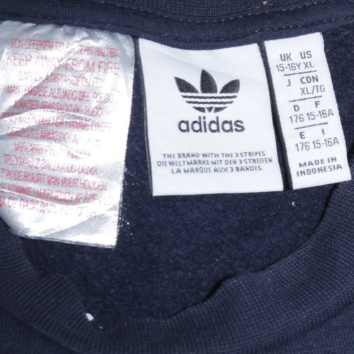 Adidas Boys Black Blue Colourblock Sweatshirt 15-16 Years Crew Neck Logo