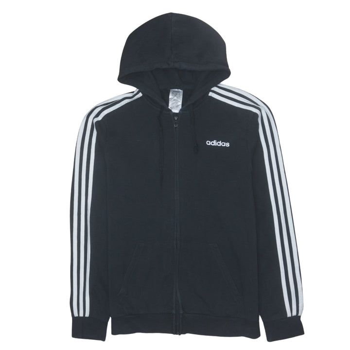 Adidas Womens Black Full Zip Hoodie Medium Classic 3-Stripes Jacket