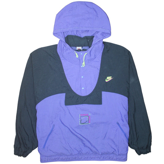 Vintage Nike Men's Purple Black Hooded Anorak Windbreaker Jacket XL