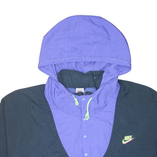 Vintage Nike Men's Purple Black Hooded Anorak Windbreaker Jacket XL