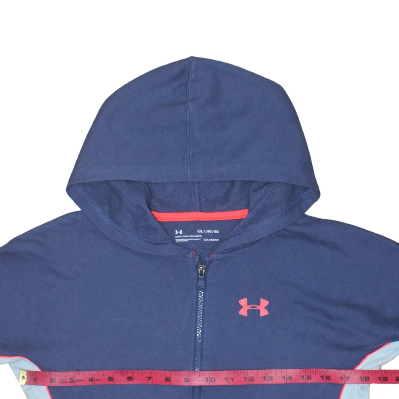 Under Armour Boys Navy Blue Full Zip Hoodie Size XL ColdGear Lined