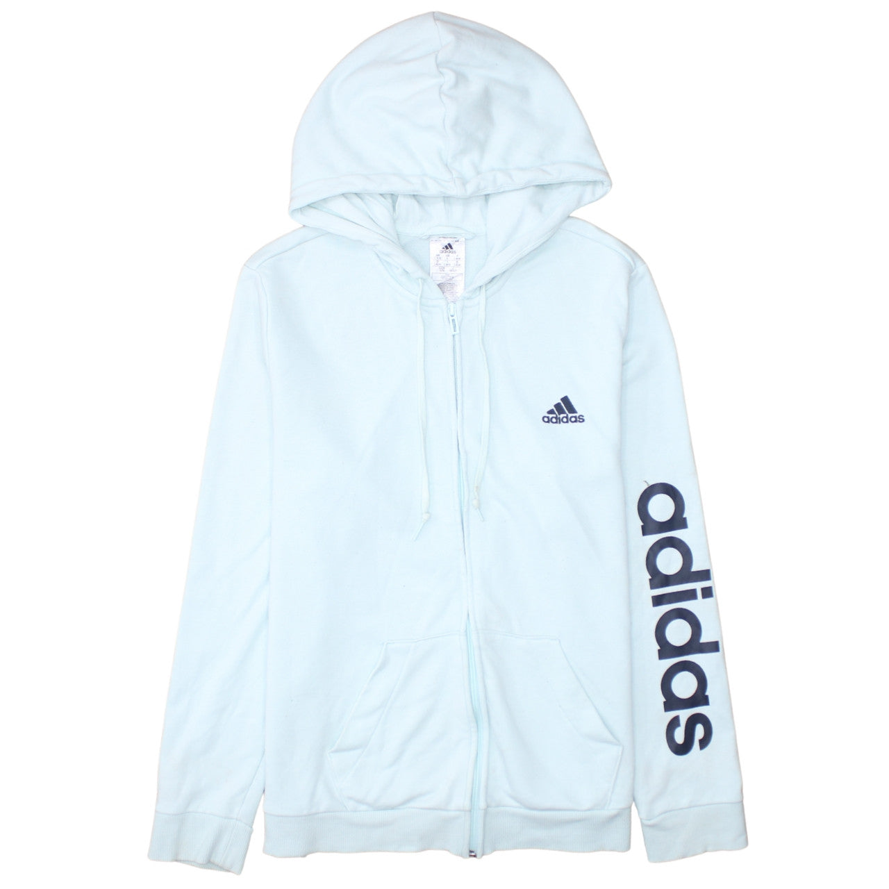 Adidas Women Light Blue Full Zip Hoodie Size L16-18 Cotton Blend
