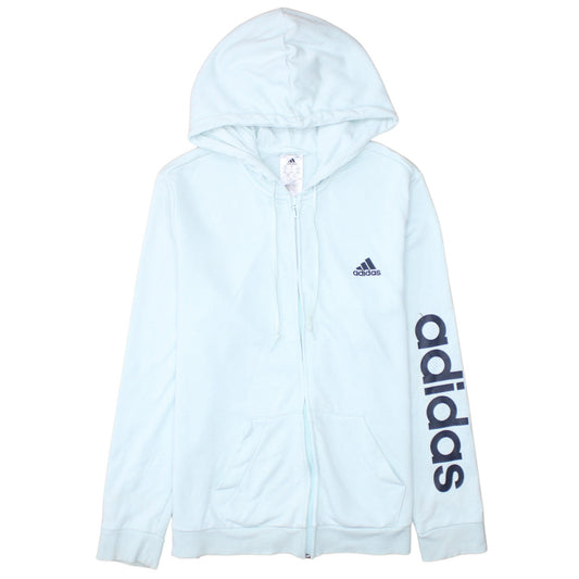 Adidas Women Light Blue Full Zip Hoodie Size L16-18 Cotton Blend