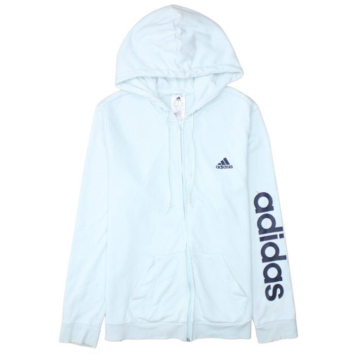 Adidas Women Light Blue Full Zip Hoodie Size L16-18 Cotton Blend
