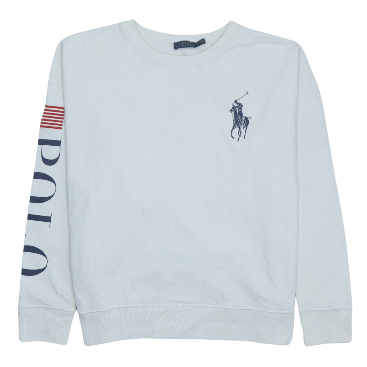 Polo Ralph Lauren Women White Logo Long Sleeve Crew Neck Sweatshirt M