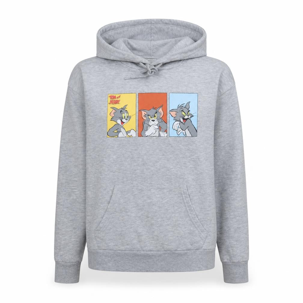 Front view of Primark Women Grey Tom & Jerry Hoodie XS Pullover Graphic Print