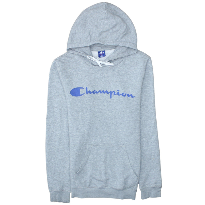 Champion Men Grey Small Pullover Hoodie with Logo Print