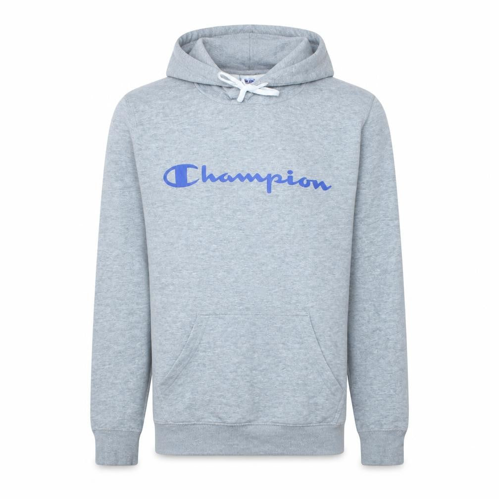 Front view of Champion Men Grey Small Pullover Hoodie with Logo Print