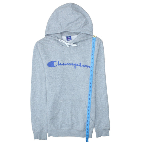 Champion Men Grey Small Pullover Hoodie with Logo Print