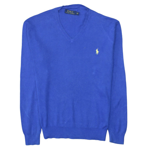 Ralph Lauren Men's Blue V-Neck Cotton Jumper XS