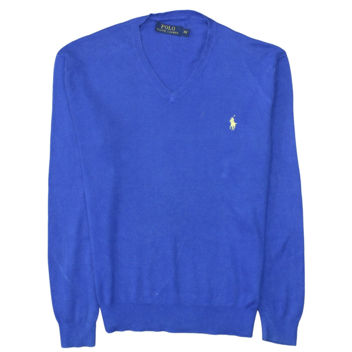 Ralph Lauren Men's Blue V-Neck Cotton Jumper XS