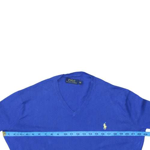 Ralph Lauren Men's Blue V-Neck Cotton Jumper XS