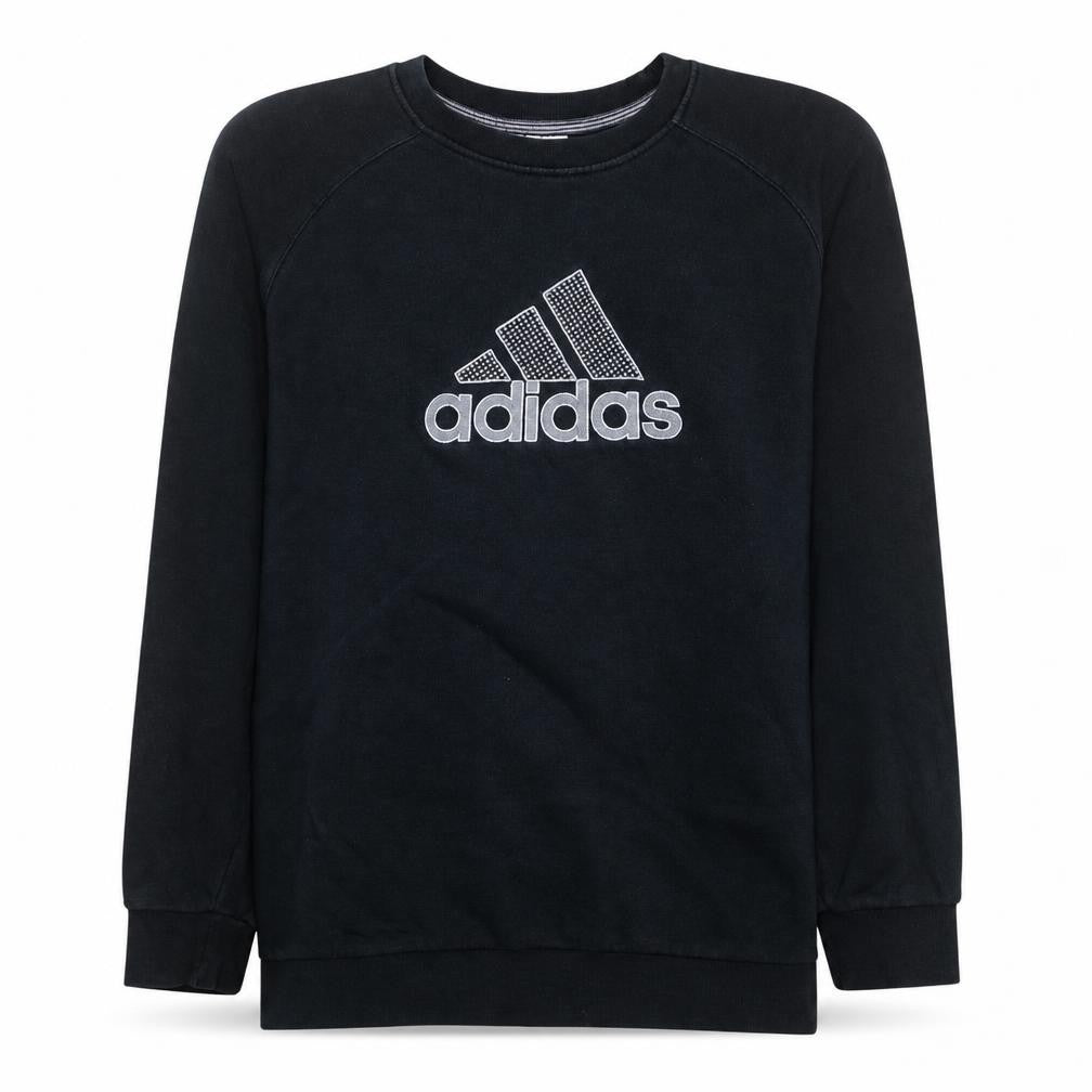 Front view of Adidas boys’ black xl sweatshirt long sleeve crew neck pullover
