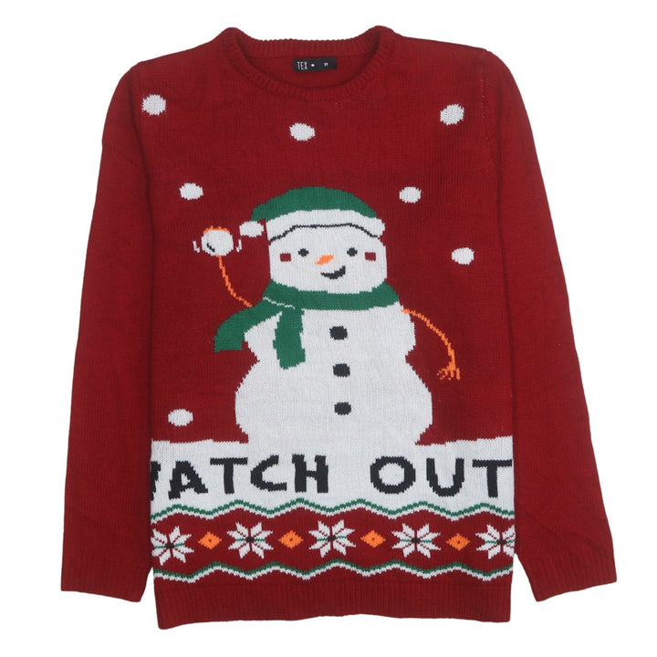 TEX Women Red Christmas Snowman Pullover Jumper M