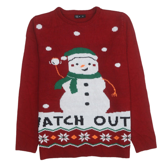 TEX Women Red Christmas Snowman Pullover Jumper M