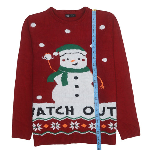 TEX Women Red Christmas Snowman Pullover Jumper M