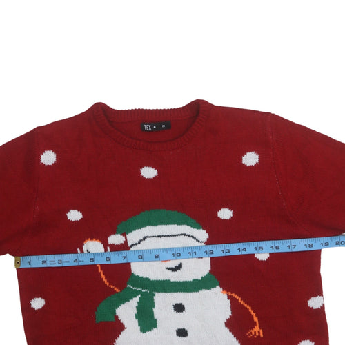 TEX Women Red Christmas Snowman Pullover Jumper M